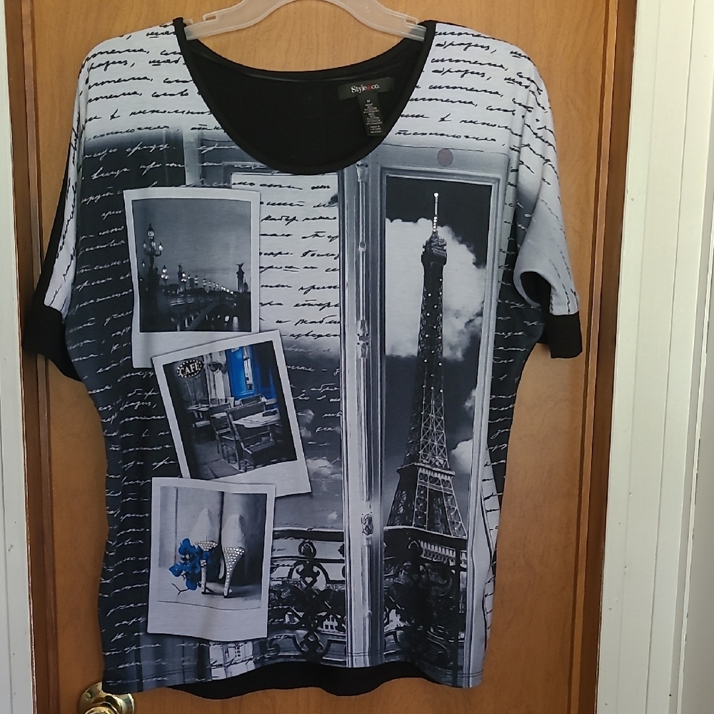 Style&co. Black and White Parisian Print Tee